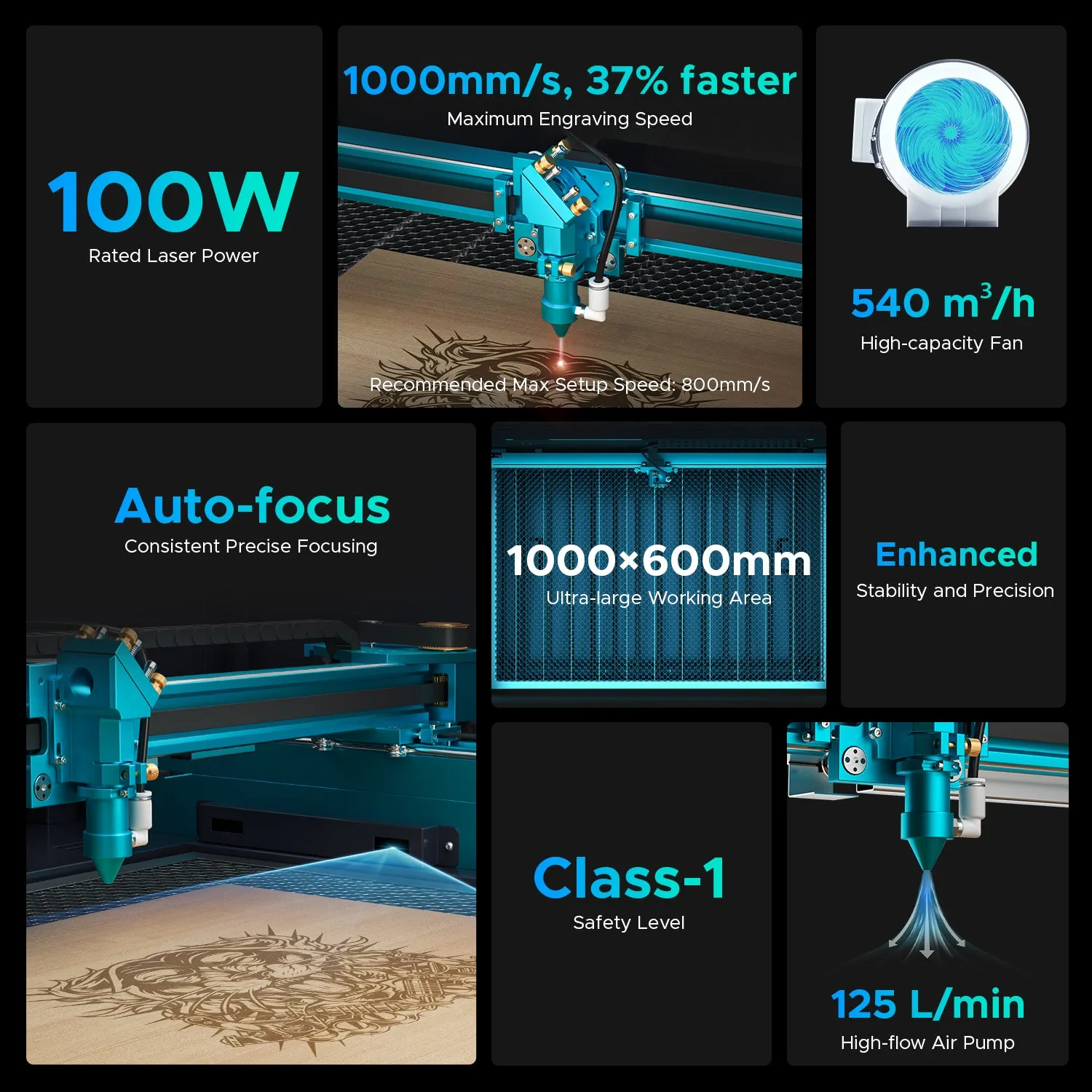 100W CO2 Laser Cutter and Engraver with 1000x600mm Engraving Area with Auto Focus| PRONTO 45