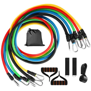 11-Piece Resistance Bands Set - Up to 100lbs - Fitness Workout Tubes with Door Anchor, Handles, and Ankle Straps