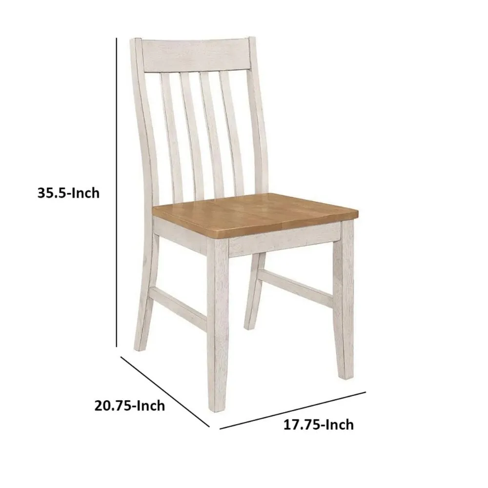 18 Inch Dining Chair, Set of 2, Slatted Back, Antique White Wood Frame By Casagear Home