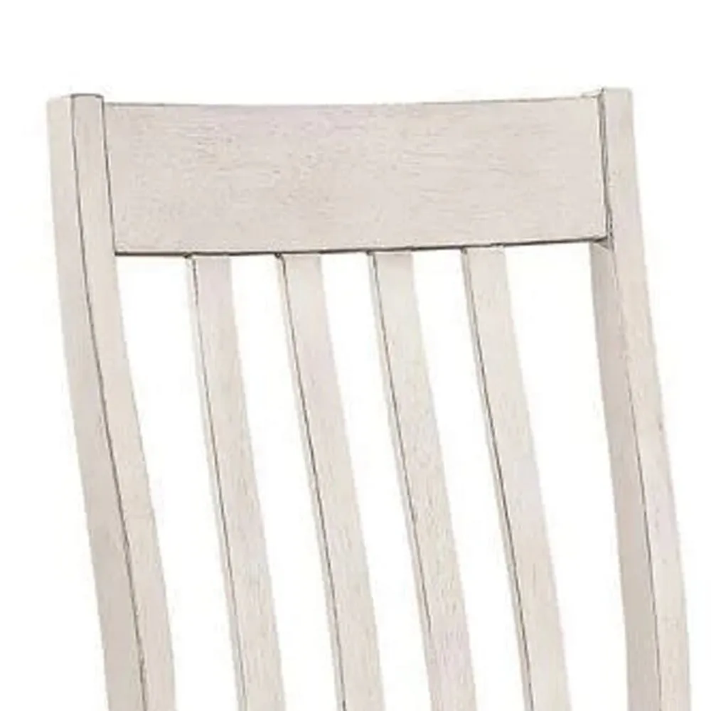 18 Inch Dining Chair, Set of 2, Slatted Back, Antique White Wood Frame By Casagear Home