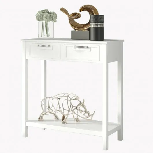 2 Drawers Accent Console Entryway Storage Shelf-White