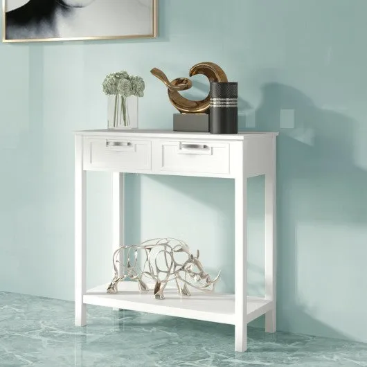 2 Drawers Accent Console Entryway Storage Shelf-White