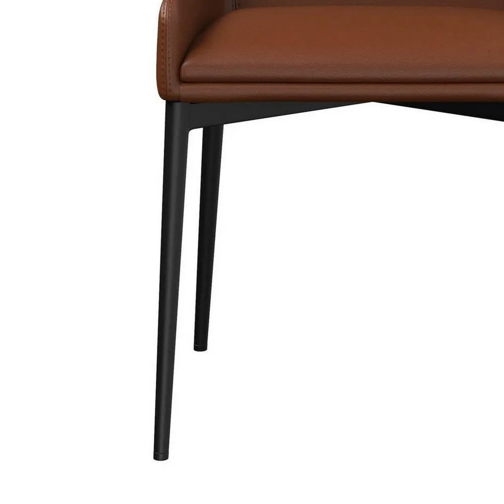 21 Inch Dining Chair, Set of 2, Sleek Black Base, Vegan Leather, Cognac By Casagear Home