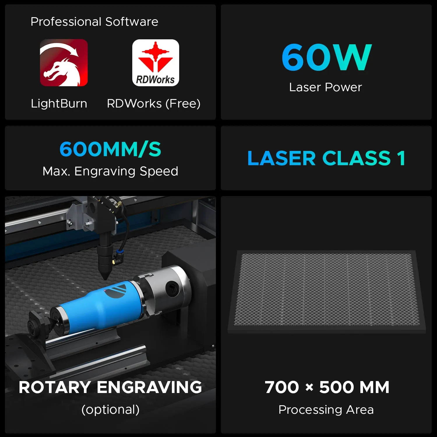 60W CO2 Laser Cutter and Engraver with 700x500mm Engraving Area | Turbo-756