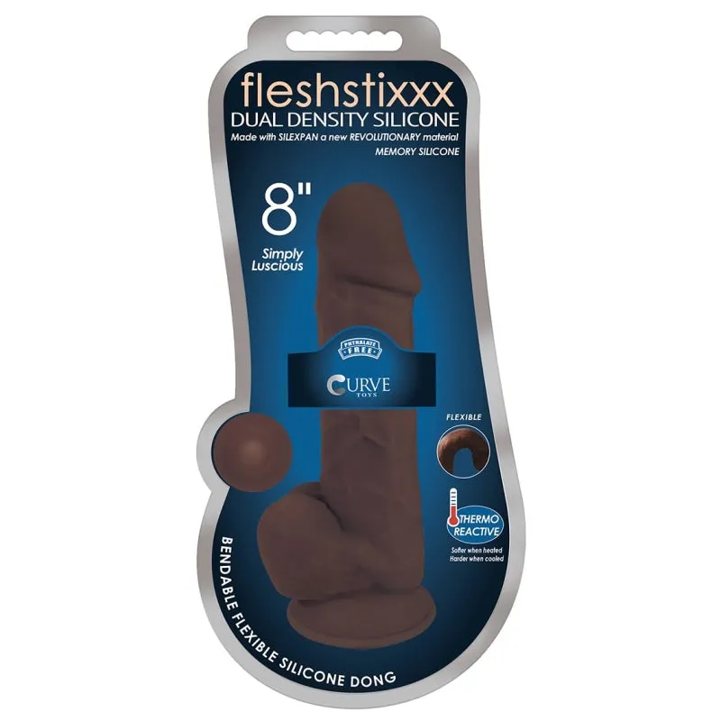 8 Inch Fleshstixxx Silicone Dildo With Balls - Chocolate