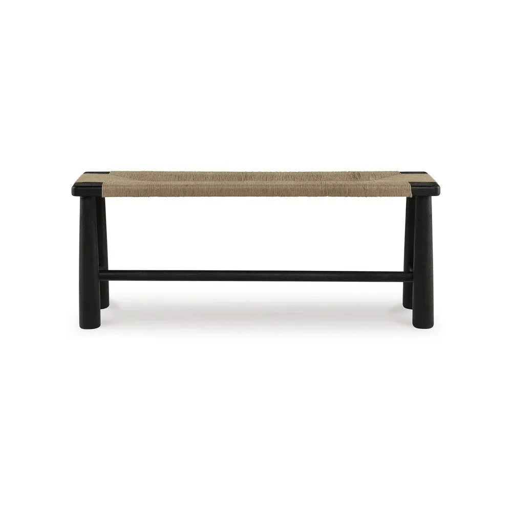 Accent Bench, 48 Inch, Handwoven Natural Brown Jute, Black Solid Wood By Casagear Home