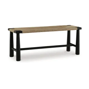 Accent Bench, 48 Inch, Handwoven Natural Brown Jute, Black Solid Wood By Casagear Home