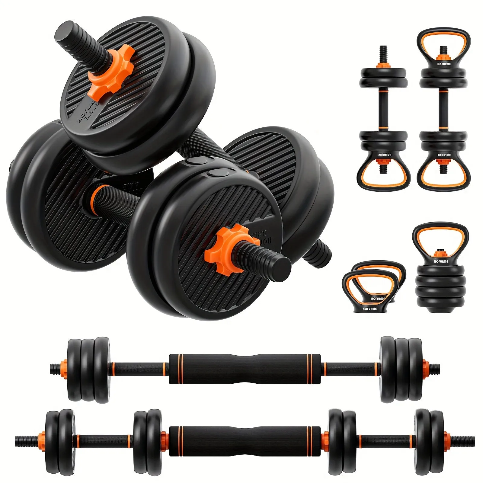 Adjustable 4-in-1 Dumbbell Set (77lbs/55lbs/33lbs) - Converts to Barbell, Kettlebells, Push-Up Stand - Home Gym Fitness Equipment for Men & Women