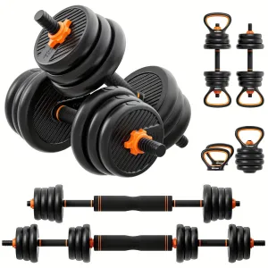 Adjustable 4-in-1 Dumbbell Set (77lbs/55lbs/33lbs) - Converts to Barbell, Kettlebells, Push-Up Stand - Home Gym Fitness Equipment for Men & Women