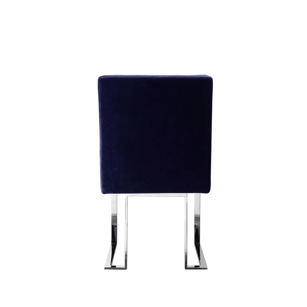 Boly 19 Inch Dining Chair, Set of 2, Navy Blue Velvet, Foam, Chrome Steel By Casagear Home