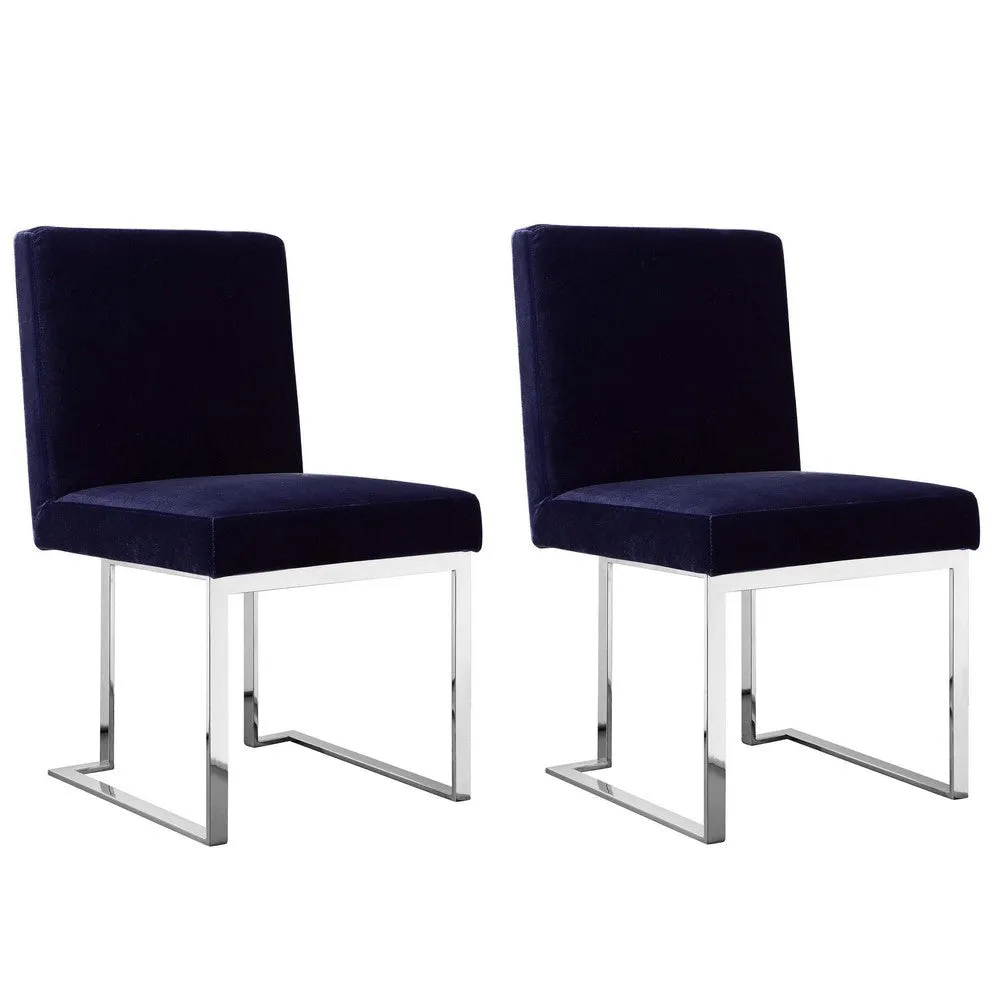 Boly 19 Inch Dining Chair, Set of 2, Navy Blue Velvet, Foam, Chrome Steel By Casagear Home