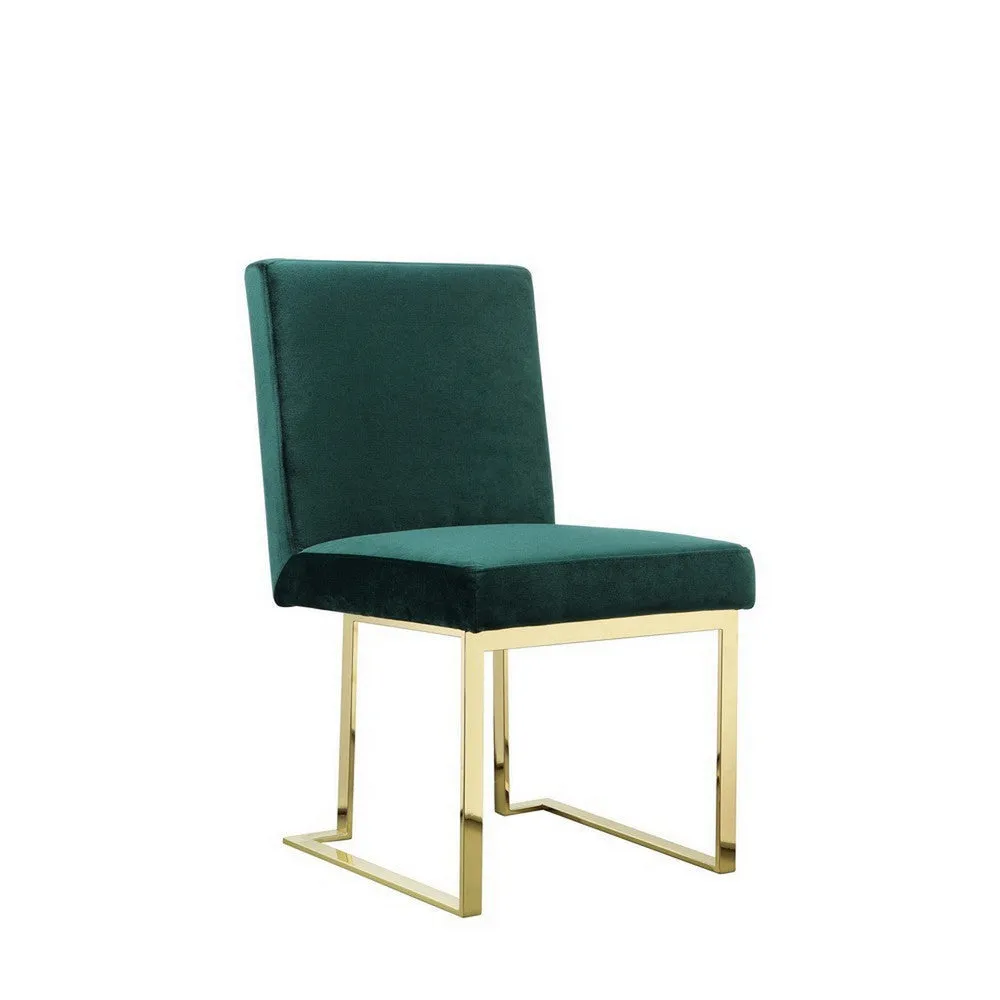 Boly 24 Inch Side Dining Chair Set of 2, Green Velvet, Gold Cantilever By Casagear Home