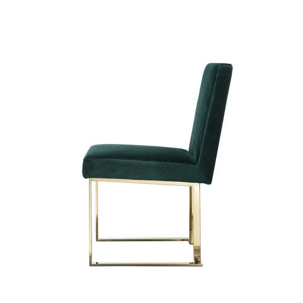 Boly 24 Inch Side Dining Chair Set of 2, Green Velvet, Gold Cantilever By Casagear Home