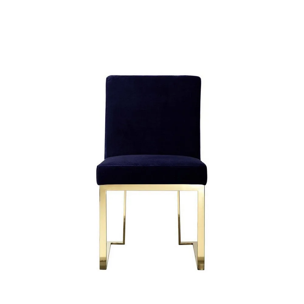 Boly 24 Inch Side Dining Chair Set of 2, Navy Blue Velvet, Gold Cantilever By Casagear Home