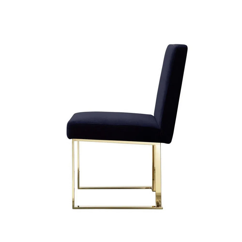 Boly 24 Inch Side Dining Chair Set of 2, Navy Blue Velvet, Gold Cantilever By Casagear Home