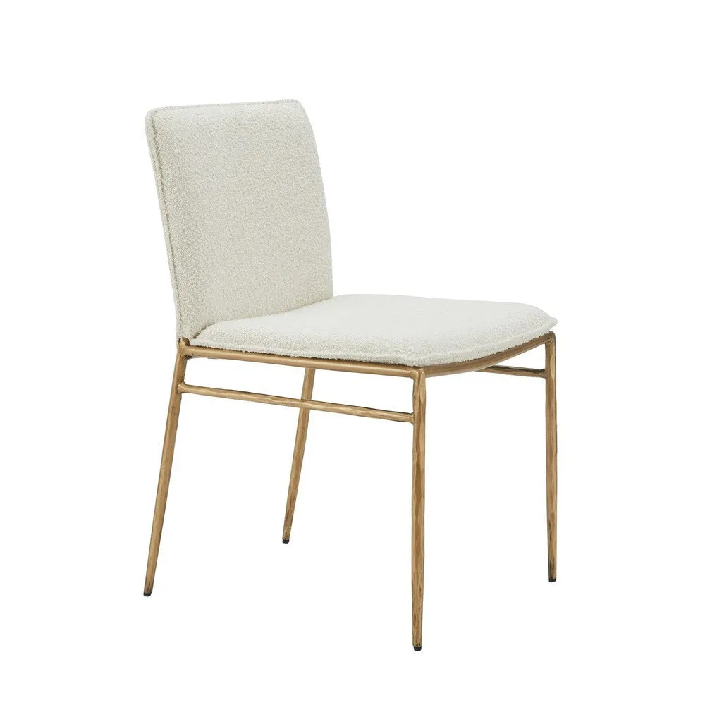 Cid Abby 19 Inch Side Dining Chair, Off White, Brass Gold Finished Legs By Casagear Home