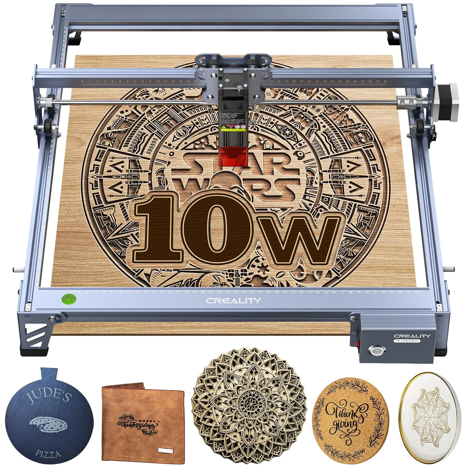 Creality Laser Engraver Machine 10W Output Power, 72W DIY Laser Engraving Machine 0.06mm High Precision Laser Cutter and Engraver for Wood and Metal, Paper, Acrylic, Glass, Leather etc, 17" x 16"