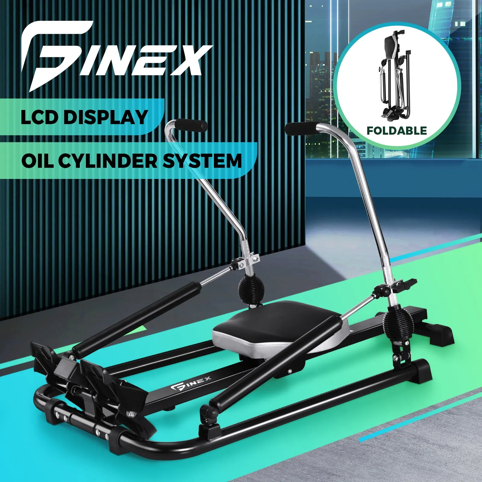 Finex Rowing Machine Rower Hydraulic Resistance Exercise Fitness Gym Cardio