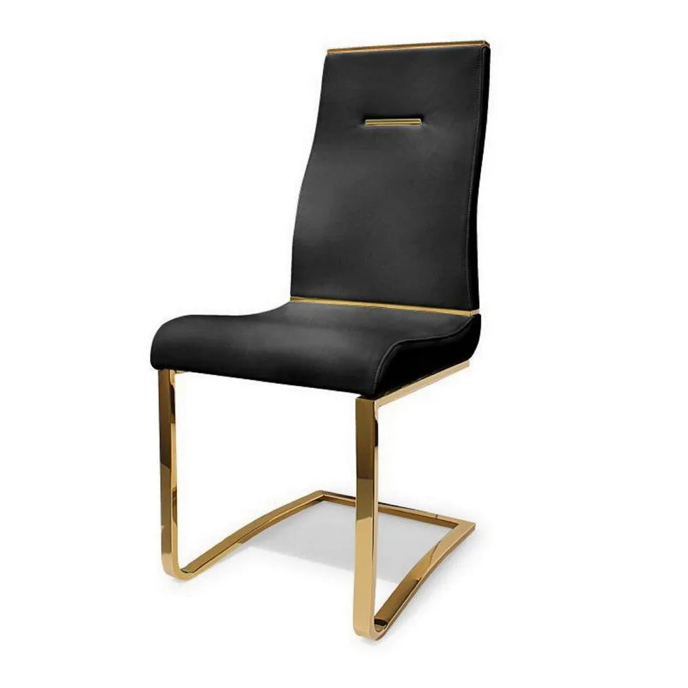 Gyn 17 Inch Dining Chair Set of 2, Cantilever Base, Black Gold Faux Leather By Casagear Home