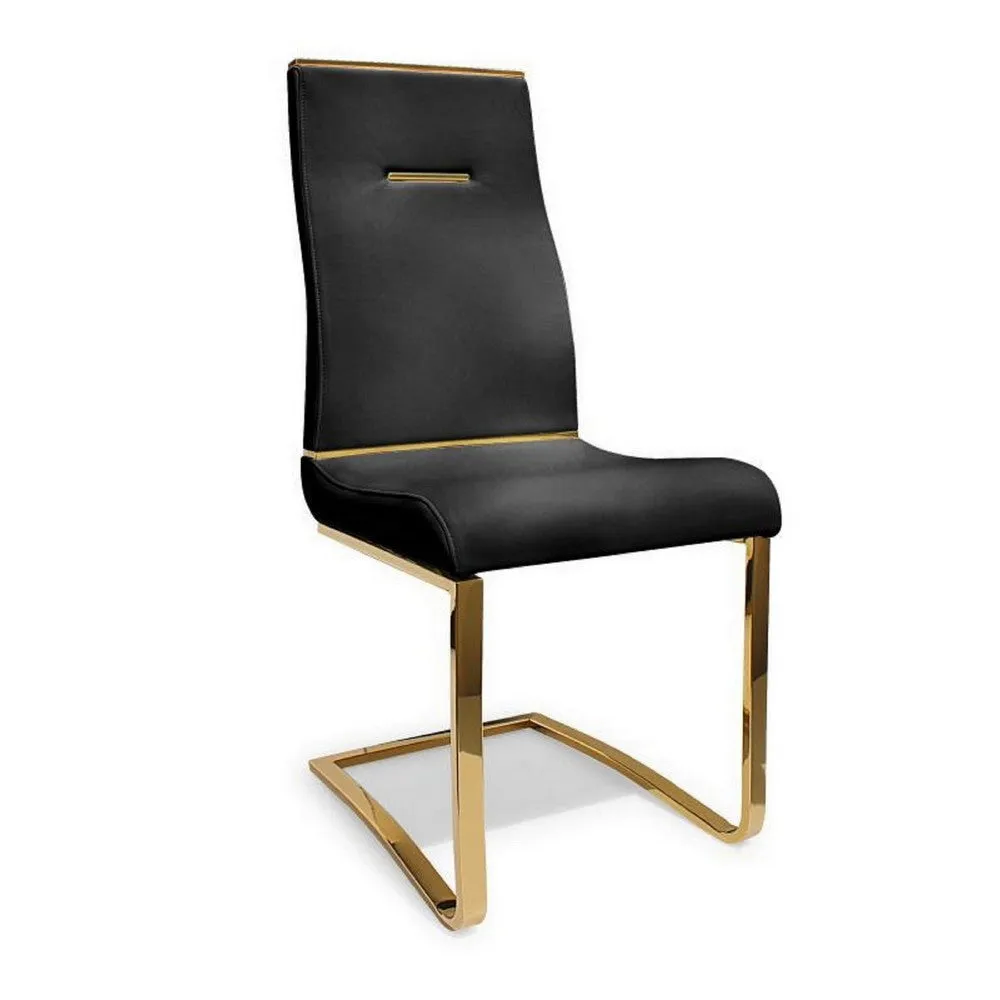 Gyn 17 Inch Dining Chair Set of 2, Cantilever Base, Black Gold Faux Leather By Casagear Home