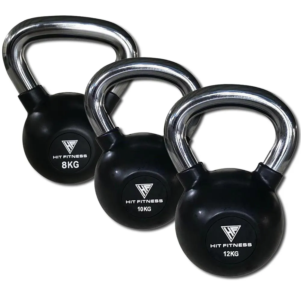 Hit Fitness Chrome Handle Kettlebell Set | 8kg, 10kg and 12kg