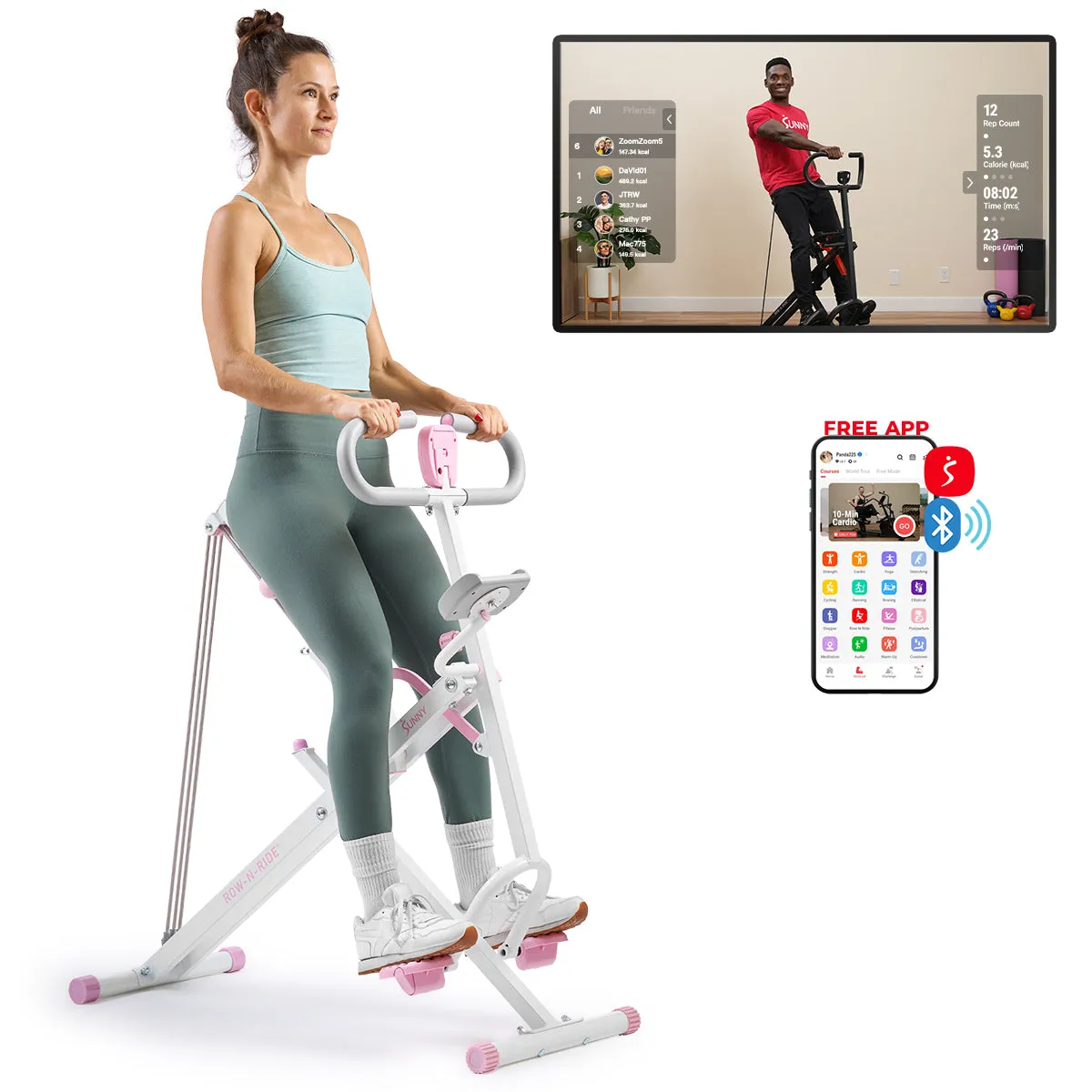 Pink Smart Upright Row-N-Ride® Squat Assist Trainer Machine for Abs and Glute Workout