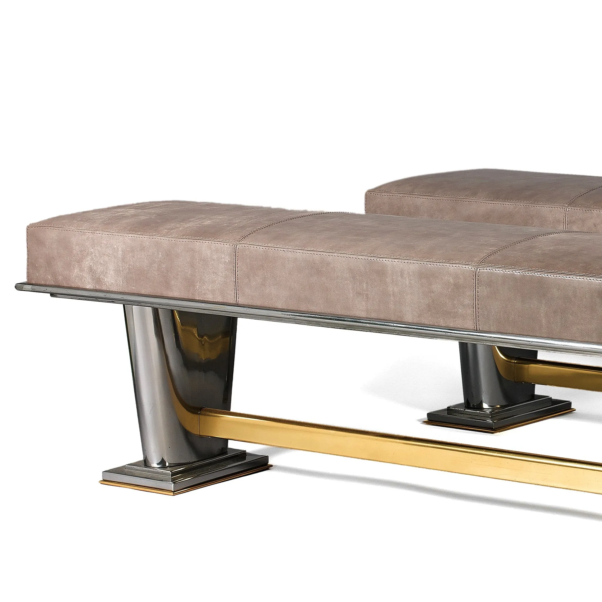 Raymond Subes Pair of Polished Bronze and Leather Benches