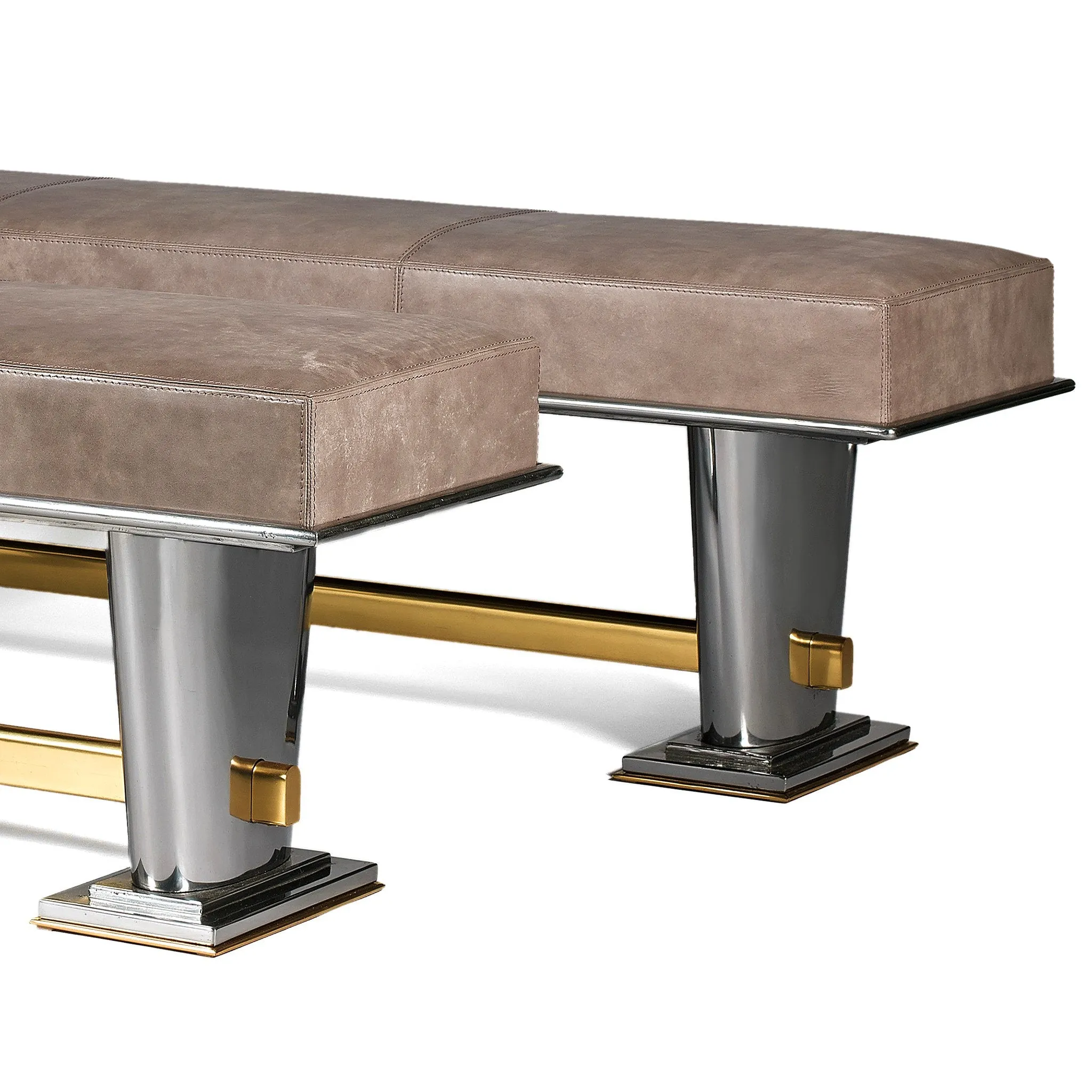 Raymond Subes Pair of Polished Bronze and Leather Benches