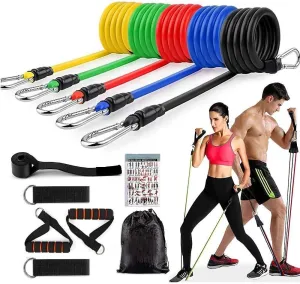 Resistance Bands with 5 Different Levels (Multi-Colour- Set of 11)