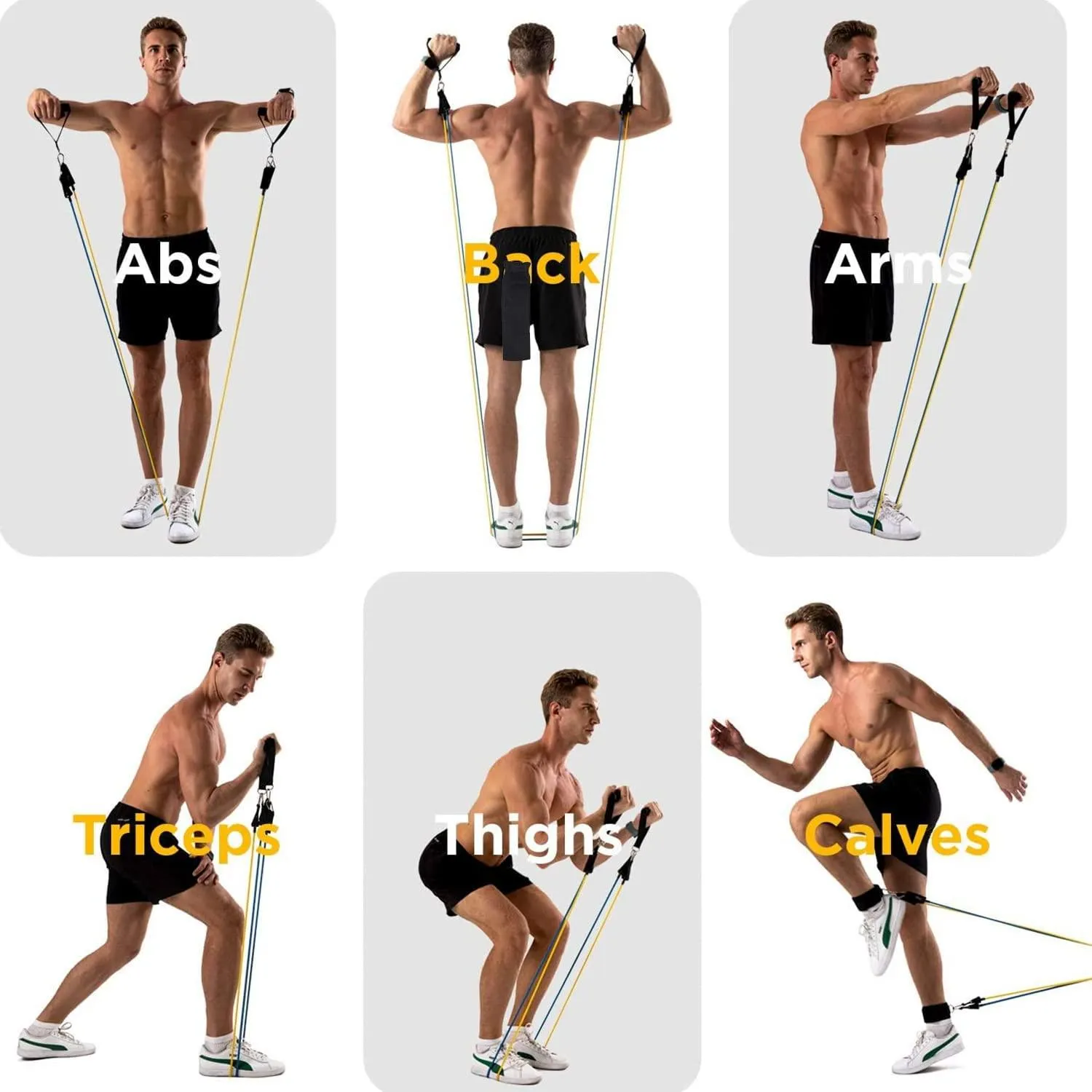 Resistance Bands with 5 Different Levels (Multi-Colour- Set of 11)