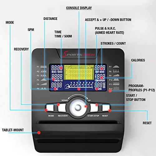 Sportstech RSX500 Rowing Machine - German Quality Brand - Competition Mode - incl. heart rate monitor (worth: £39,90) 16 programs - magnetic resistance - tablet holder - foldable