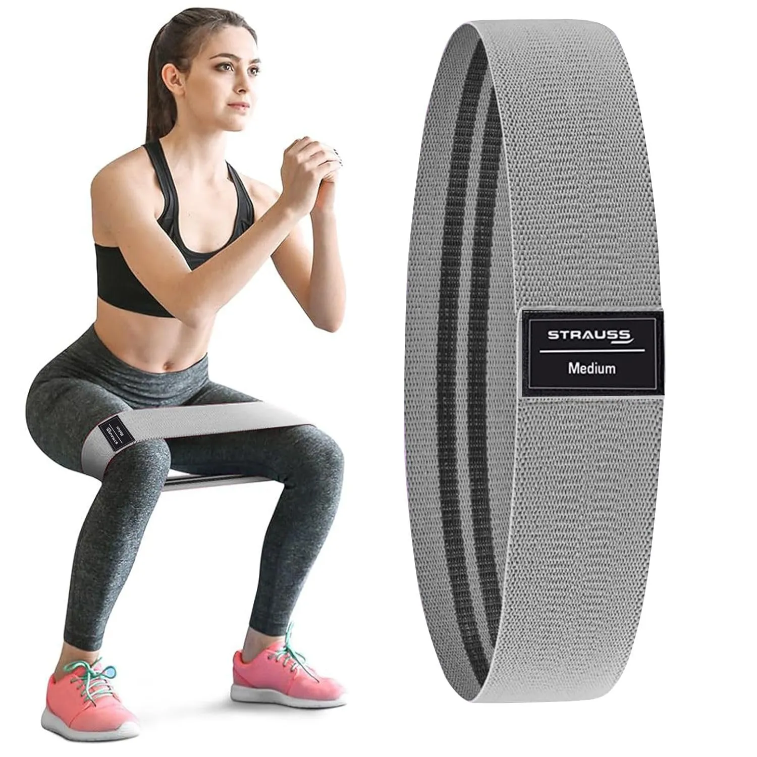 Strauss Fabric Resistance Band | Resistance Loop Band for Exercise, and Workout | Ideal for Stretching, Chin Ups, Physical Therapy & Home Exercise for Men & Women (Grey)