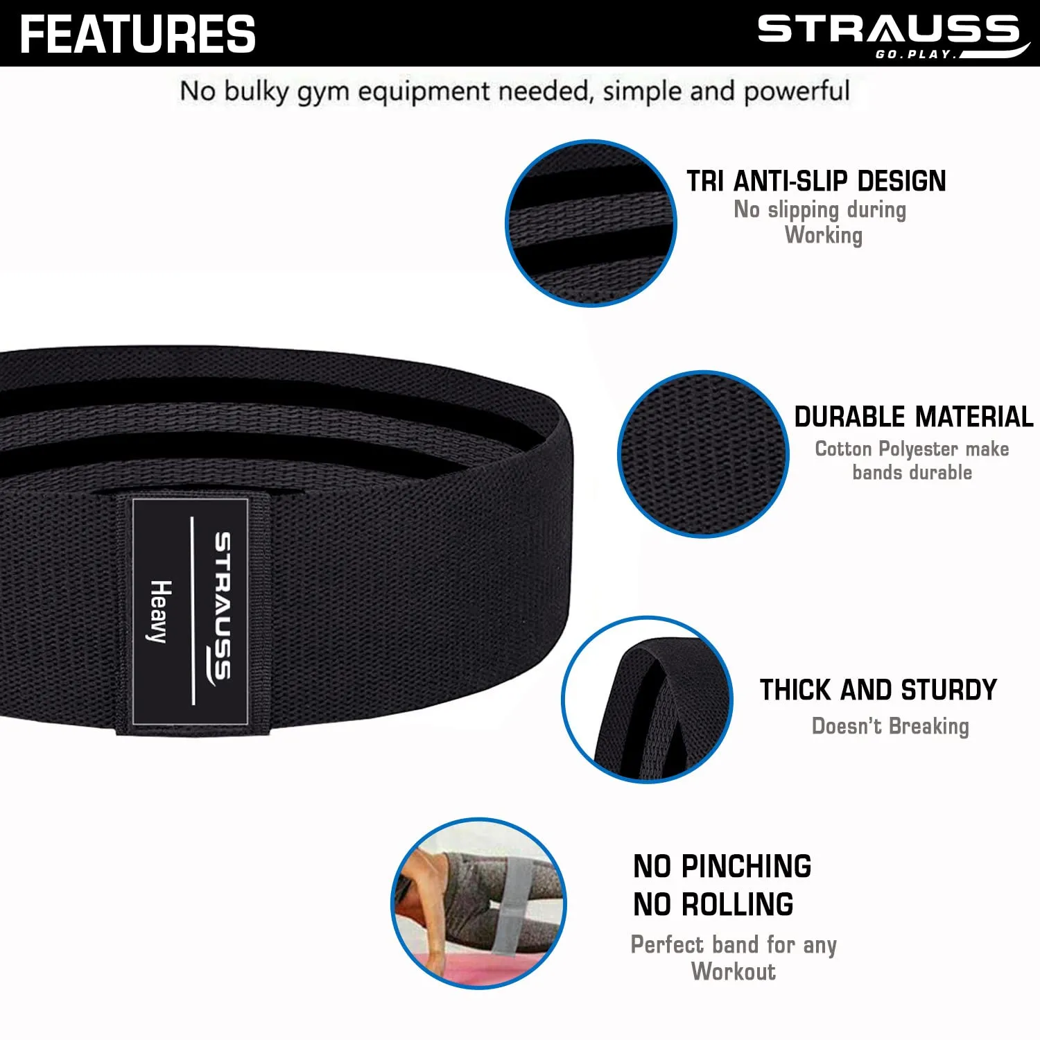 Strauss Fabric Resistance Bands | Resistance Loop Bands for Exercise, and Workout | Hip Band for Stretching, Squats, Legs, Thigh, Glutes and Butt Toning Workout | Ideal for Men & Women (Set of 3)