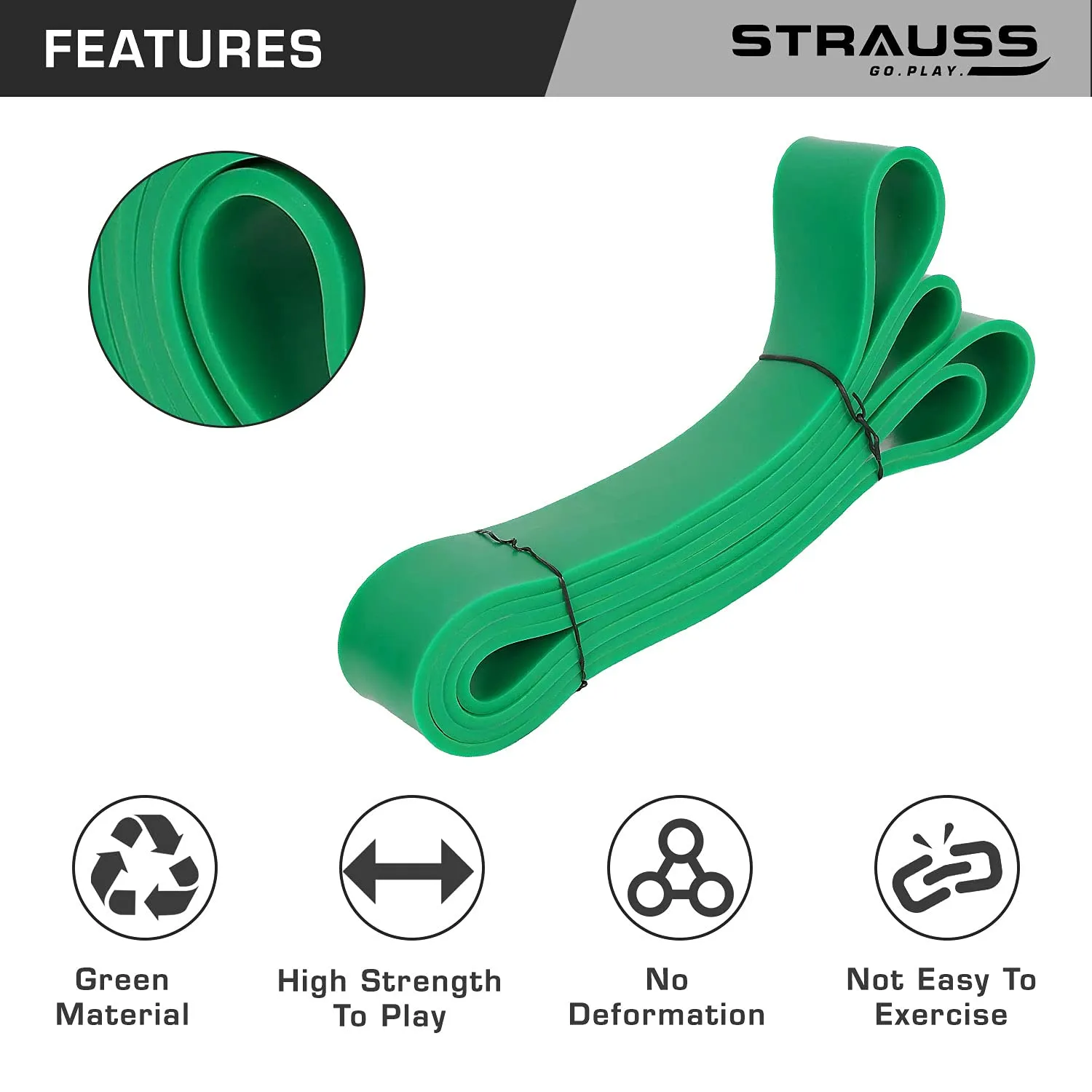 Strauss Resistance Band | Pull Up Bands Ideal for Home Exercise,Chin Ups, Squats & Core Workout | for Gym Men & Women | Resistance Bands, Loop Bands & Toning Bands | Resistance Level: 23-57Kg,(Green)